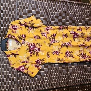 Time and Tru Mustard & Floral color Midi Dress, Size L - 12-14, NWOT